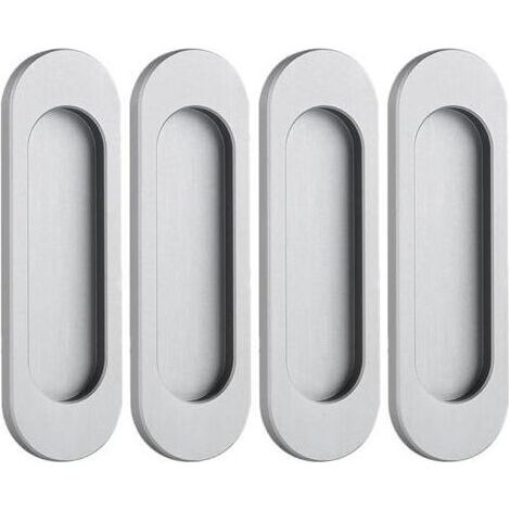 Lot de 4 poignées affleurantes en alliage d'aluminium sans perforation pour portes coulissantes de grange, fenêtres, armoires, tiroirs de placard (gris mat, 100 mm) (1/4)