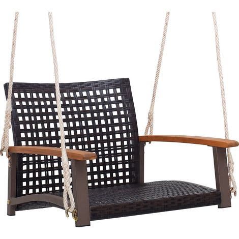 Rattan Porch Swing Outdoor Patio Wicker Single Hanging Seat for 1 person (1/5)