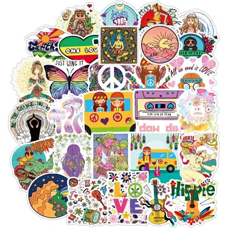 Hippie-Aufkleber-Set mit 100 Blatt Hippie-Aufklebern für Koffer