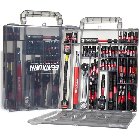 Lot de 99 Embouts de Vissage (Torx, Cruciforme, PZ, Hex, SL), en Acier S2 Magnétique, avec Porte-embout, Adaptateur, Clé à Douille, Mini Clé à Cliquet avec Boîte de Rangement Gris (1/5)