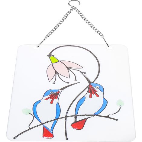 Décoration de fenêtre en forme d'oiseau, pendentif décoratif à suspendre, cadeau pour la maison, le bureau, le jardin ou la porte - Deux oiseaux bleus rectangulaires