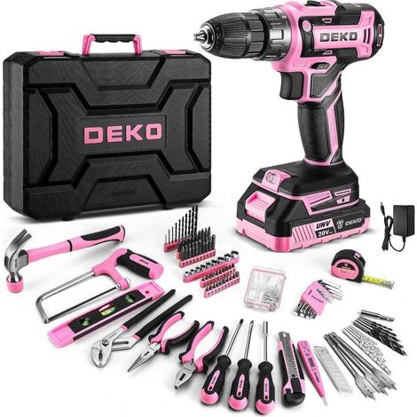 186-teiliges Werkzeugset mit 20V Akku-Bohrschrauber, Rosa, für Heimwerker (1/5)