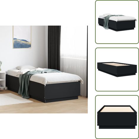 The Living Store Bettgestell Schwarz 90x200 cm Holzwerkstoff - Bettes Gestell - Doppelbett - Holzrahmen - Schwarzes Bett - Lattenrost (1/5)