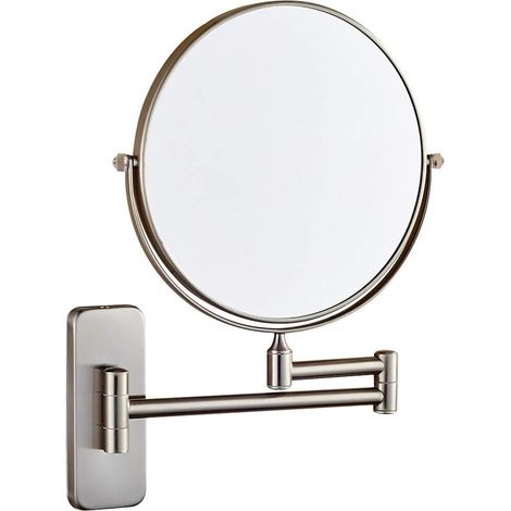 Espejo de maquillaje de pared con aumento de 10x, extensión giratoria de 360°, acabado en níquel cepillado, 15 cm de diámetro. (1/5)