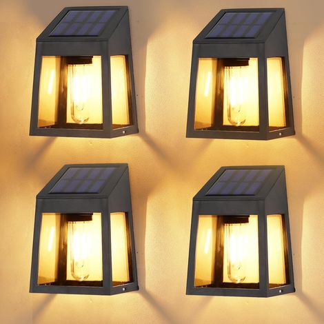 Applique Murale Solaire Extérieure,4 pièces lampes solaires pour jardin extérieur, IP65 étanche à l'eau lampe solaire extérieure chaude blanche lampes solaires extérieures pour jardin (1/5)