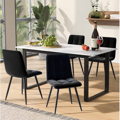 MEUBLIV Table à manger extensible 180 x 70 x 75 cm blanche finition marbre et métal (1/5)