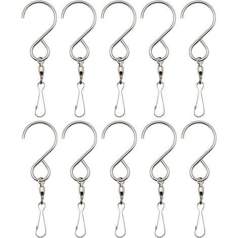 Pinces à Crochet Pivotantes, 10 Pack Crochets en S en Acier Inoxydable Rotatifs Pivotant Crochets Clips Carillons Spinner Paniers Suspendus Extérieurs Plantes Drapeau Party Jardin Accessoires