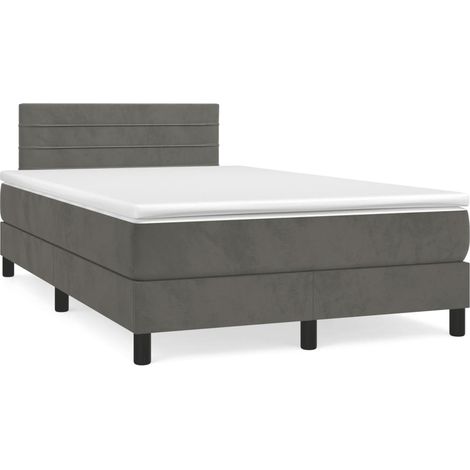 Cama box spring con colchón terciopelo gris oscuro 120x190 cm