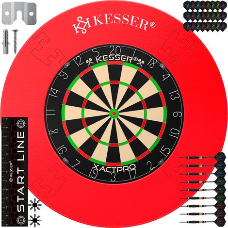 KESSER® Dartscheibe Sisal mit 9 Dartpfeile Professional Dartboard + 21 Pro Flights + Zubehör Steeldart Offizielles Dartscheibe 9 Pfeilen Metallspitze Classic inkl. Schutzring Rot