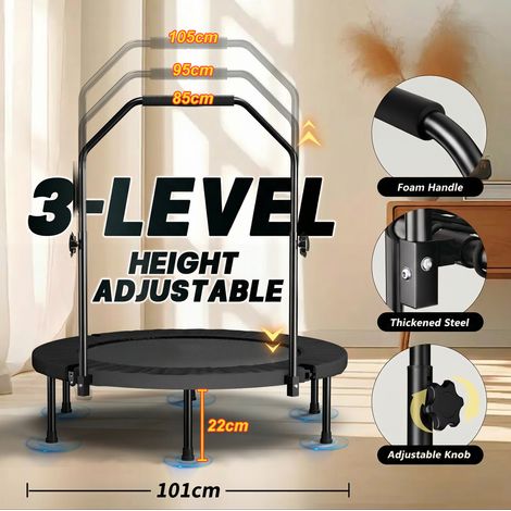 Trampolino fitness 101 cm in acciaio nero con maniglia regolabile - MEUBLIV (1/5)