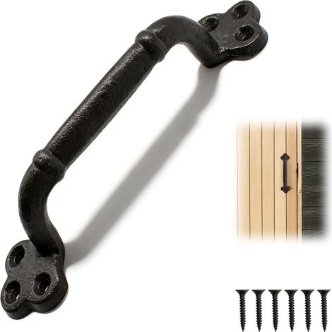 Poignee de Porte Exterieur 22cm, Vintage Poignée Porte Coulissante  Poignées de Portes en Fonte, avec 6 Vis, pour Armoires, Garages, Ardins (1/5)