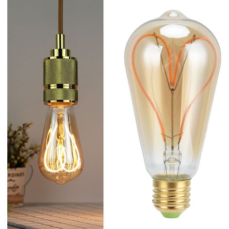 Ampoule LED en forme de cœur pêche, filament, style antique, rétro, 110 V, douille E27, 4 W, lumière chaude dorée (1/5)