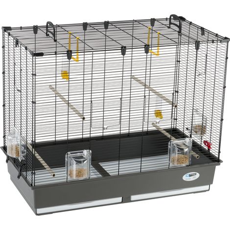 Cage pour oiseaux 87 x 46,5 x h 70 cm – En métal robuste avec bac en plastique recyclé – 4 mangeoires tournantes Brava 2 incluses – Zanvic (1/5)