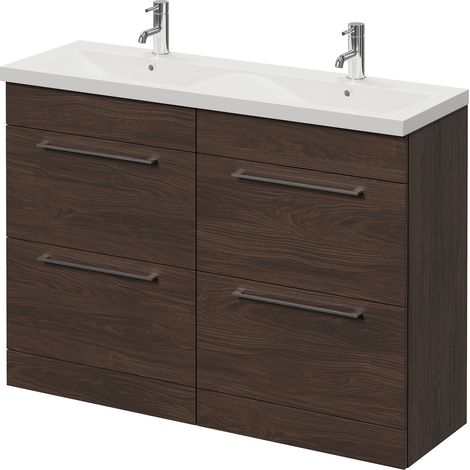 Napoli 390 Brown Oak 1200mm 4 Drawer Vanity Unit with Double Glide Basins - 1200mm - Chrome 320mm Handle