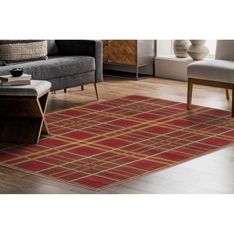 Tartan Highland Check Pattern Brown Rug 120 x 170 cm (4'x5'6") (1/4)