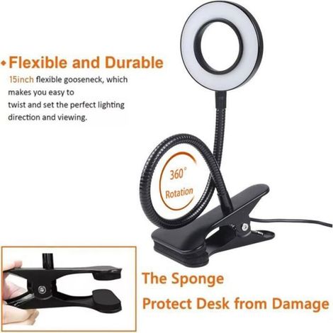 Lampe bureau pince noire 3 modes éclairage, 10 niveaux luminosité réglables pour lecture étude travail visio (1/4)