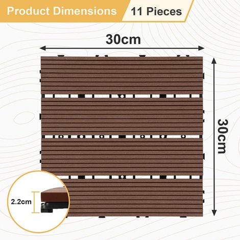Wolketon Confezione da 18 piastrelle per decking in WPC, 4 listelli, 3 m², 30 x 60 cm, marrone caffè, piastrelle in legno composito con clip (1/4)