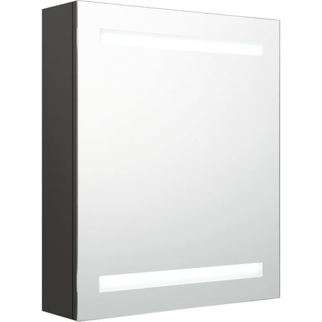 Armoire murale de salle de bain à miroir à LED - Meuble de rangement Anthracite 50x14x60 cm BV973192 - BonneVie (1/5)