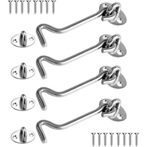 Loquet Port 4 Pièces, Crochet Fermeture Porte, 4 inch Acier Inoxydable Porte Loquet, Verrou Portail pour Serrures Porte de Grange Salle de Bain Fenêtre Porte Coulissante (Silver) (1/4)