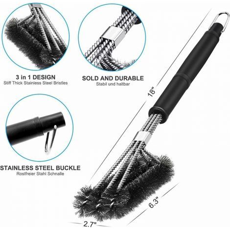Grillbürste, 3-in-1 Grillreinigungsbürste, langer Griff, Edelstahlborsten für die schnelle und effiziente Reinigung aller Grills (1/5)