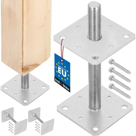 KOTARBAU® 2 pces. Support de Poteau - Acier Galvanisé - 160 x 160 x 250 mm - M24 - Argent - Pied Réglable - Support Poteau Bois - Fixation Robuste Extérieur Intérieur (1/5)