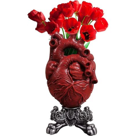 Herzvase – Anatomisch geformte, herzförmige Vase aus Kunstharz, Blumentopf, moderne Skulptur, Dekoration für Büro, Wohnung oder Schlafzimmer. Blumen nicht enthalten (rot).
