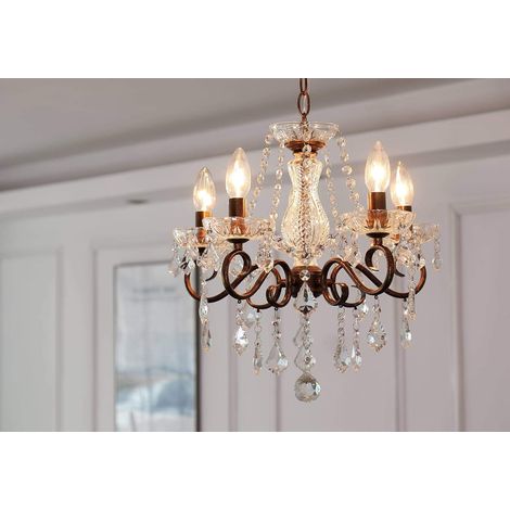 Lustre Moderne en Cristal avec 5 Bras/Lumières E14, Pied de Lampe Vintage Artisanal (1/5)