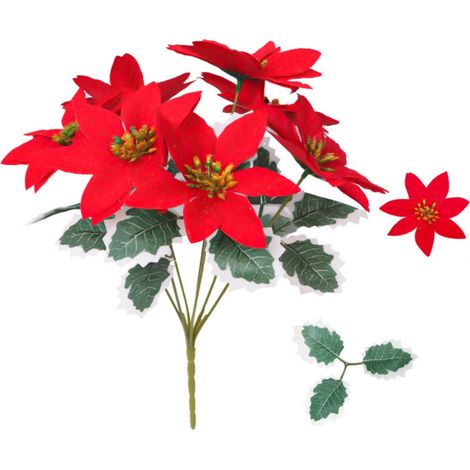 Fleur Artificielle Poinsettia - Décoration De Noël Pour Arbre - Usage Intérieur Et Extérieur - Lot De 12 (1/3)