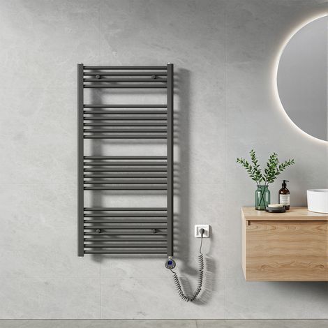 Heilmetz – Sèche-serviette électrique 120x60cm 600W anthracite – Tubes ronds – Chauffage rapide 30s – Montage mural – Surface 6m²
