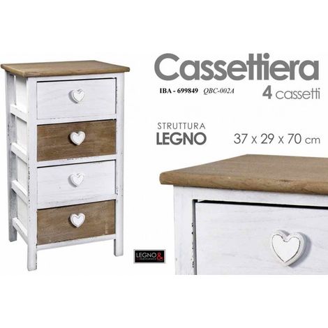 Zweifarbige weiße Holzkommode 4 Schubladen cm 37 x 29 x 69 h