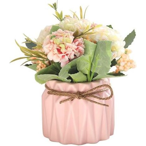 Bouquet d'Hortensias Artificielles en Pot avec Vase Rose pour Décoration de Table à Manger (1/5)