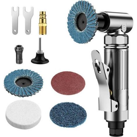 Druckluftschleifer Set, 90° Druckluft Winkelschleifer 6.2 Bar Druckluft Schleifer Stabschleifer mit 6,35mm & 3,18mm Spannzange, 80 mesh Korundsandscheibe Luftklappe, 400 mesh Sandscheibe, (1/4)