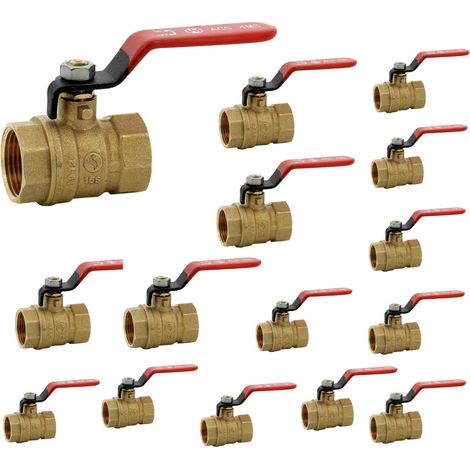 Vanne sphÃ¨re laiton titrÃ© 4MS 15S femelle femelle BSP poignÃ©e rouge 1'' - Lot de 10 (1/2)