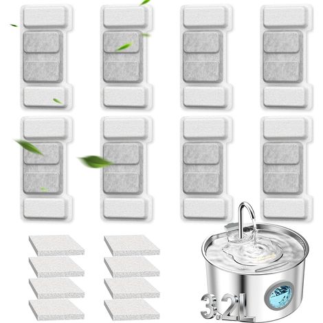 Katzen-Wasserbrunnenfilter, 8 Filter und 8 Schwämme, Katzenbrunnenfilter, 16-teiliges Set, Katzen-Wasserbrunnenfilter, Kit für 4 Monate, Wasserbrunnenfilter (1/5)