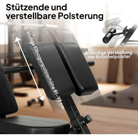 Banc de musculation multifonction, banc incliné et plat réglable, dossier à 6 positions, siège réglable en 3 niveaux, noir (1/5)