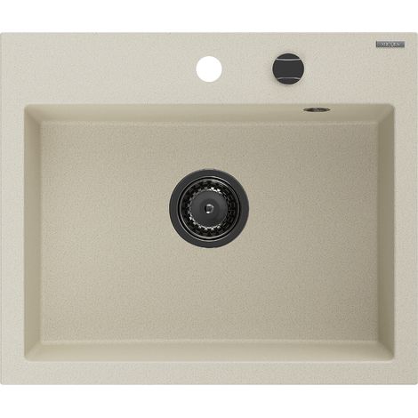 Mexen Oscar lavello in granito 1 vasca 580 x 490 mm, beige, sifone nero - 6519581000-69-B (1/5)