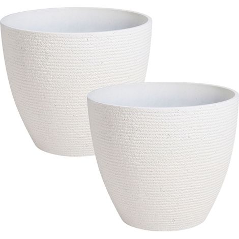 Lot de 2 Pots de Fleurs d'Extérieur en Matière Synthétique Effet Tricot Décoration Terrasse Blanc Cassé Fritillaria (1/5)
