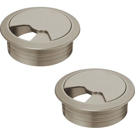 Passe-câble bureau 80mm – Plastique aspect acier inox – Encastrable rond – Protection fils pour espaces confinés (1/2)