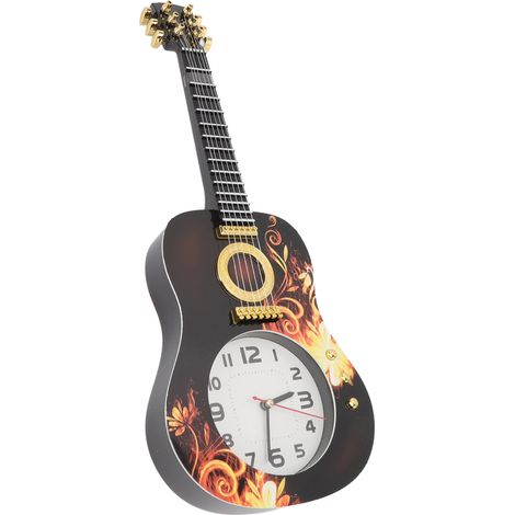 Horloge murale silencieuse en forme de ukulélé, réveil décoratif pour chambre, dortoir d'étudiant, bureau, Ukulélé 5681CC (46 x 17 x 4,5 cm / 18,1 x 6,7 x 1,8 po) (1/5)