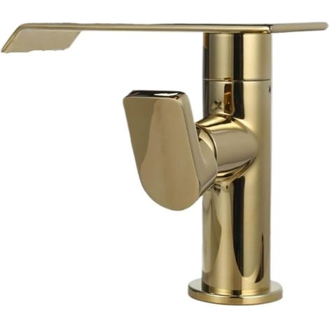 Robinet de lavabo, bec cascade, mitigeur monocommande, doré. Robinet de lavabo, bec cascade, mitigeur monocommande, doré.