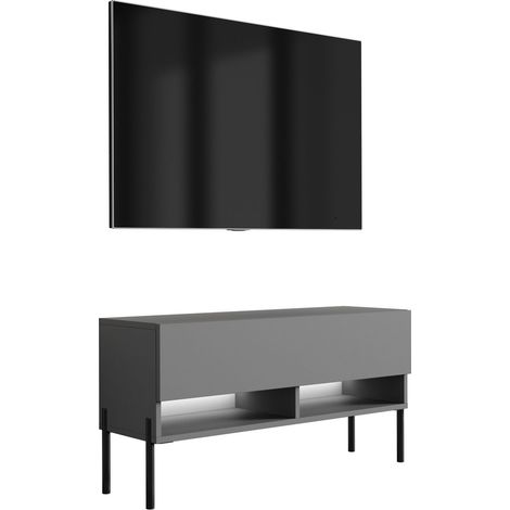 Meuble TV : Anthracite, pieds droits noirs, LED blanche, 100 × 32 × 52 cm (1/5)