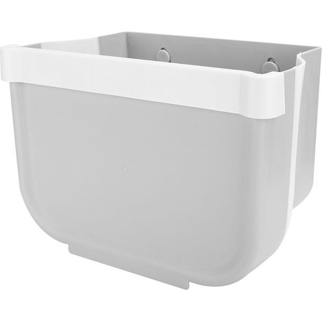 Poubelle suspendue pliable pour placards de cuisine - Installation sans perçage - Petite poubelle grise murale pour un rangement optimal (1/4)