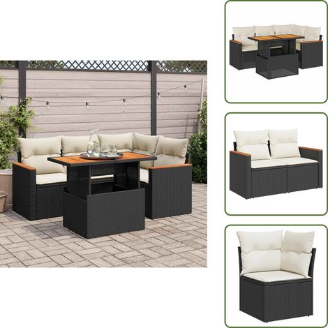 vidaXL Set sofás jardín y cojines 5 pzas ratán sintético acacia negro (1/5)