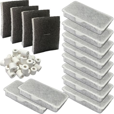 Lot de filtres de rechange complet pour aquarium, cartouches charbon actif, mousses et anneaux en céramique
