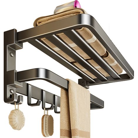 Porte-serviettes pliable gris canon 50cm sans perçage (1/5)