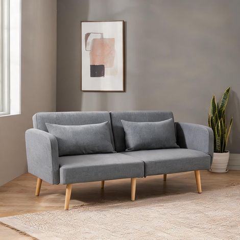 Canapé convertible gris en tissu effet lin 170 x 83 x 80 cm (1/5)