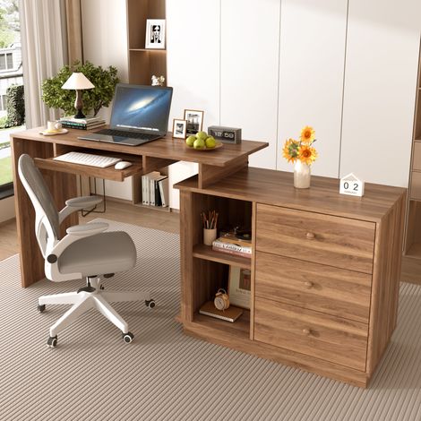 Ausziehbarer Schreibtisch 110x40x75,5 cm aus MDF in Nussbaum, platzsparend – MEUBLIV (1/5)