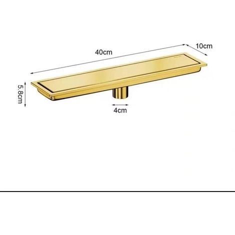 Siphon de sol linéaire dissimulé ALOEZ, finition or, 10x40 cm, acier inoxydable 304, siphon de sol de salle de bain avec système de désodorisation, siphon de sol d'htel de luxe. (1/4)