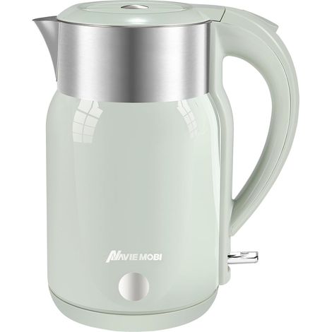 Bouilloire Électrique 1.8 Litre 2200W Chauffage Rapide,Sans Goutte Bouilloir Inox Arrêt Automatique,Double Paroi,Théière Sans BPA,Protection Contre la Surchauffe,Certifié SGS,Verte (1/5)