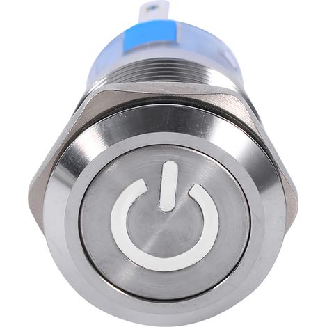 Interrupteur à bouton poussoir LED blanc 19mm étanche 12V-24V en acier inoxydable à verrouillage automatique (1/2)